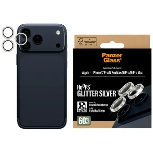 Tempered glass lens protector PanzerGlass Hoops Glitter for iPhone 17 Pro | 17 Pro Max | 16 Pro
