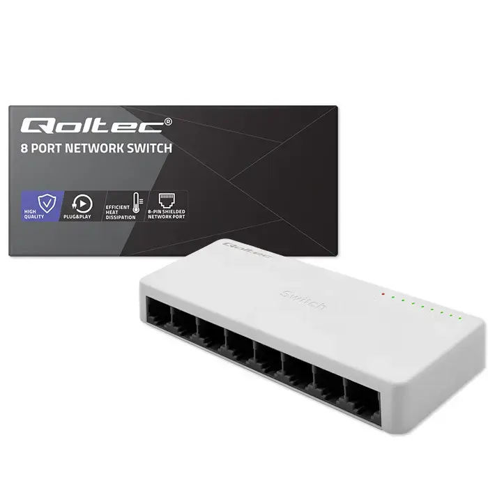Qoltec Network SWITCH | 8 x RJ45 port | 100Mbps | Fast Ethernet | LAN