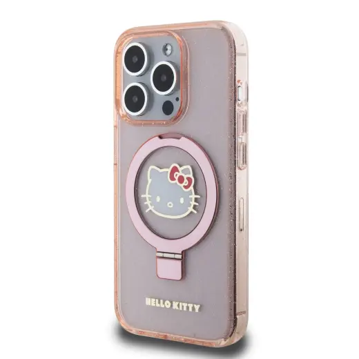 Hello Kitty IML Ringstand Glitter Kitty Head Logo MagSafe Case for iPhone 15 Pro Max Pink