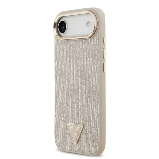 Guess PU Leather 4G Strass Triangle Logo Gold Frame MagSafe Case for iPhone Air Pink