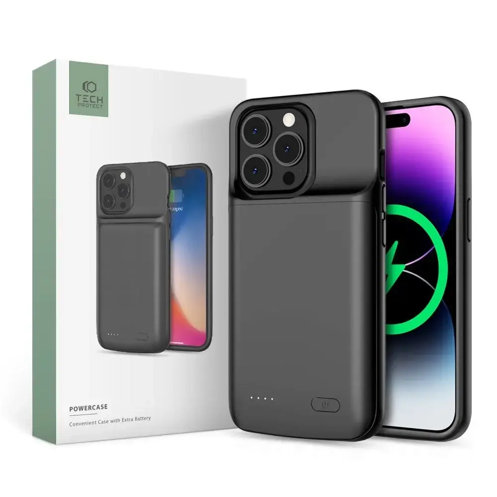 Tech-Protect PowerCase case for iPhone 14 | 14 Pro with 4800mAh power bank - black