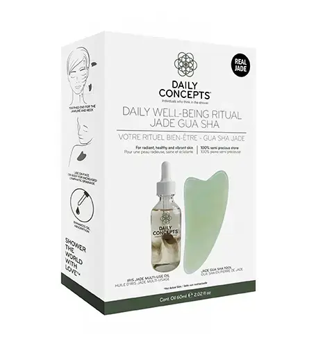 Daily Concepts Daily Well-Being Ritual Jade Gua Sha Gift Jade Gua Sha Facial Tool + Iris Jade Multi-Use Oil 60 ml