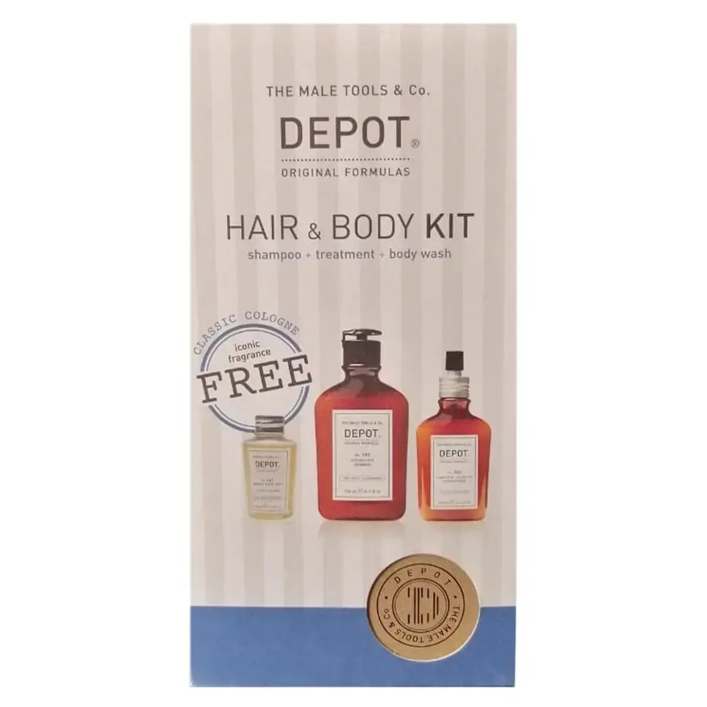 Set Depot: 100 Hair Cleansing No. 103, Pro-Vitamin B5, Hair Shampoo, For Hydration, 250 ml + 200 Hair Treatments No. 202, Botanical Complex, Hair Leave-In Conditioner, For Hydration, 100 ml + 600 Body Solutions No. 601, Botanical Complex, Cleansing, Classic Cologne, Body Wash, 50 ml