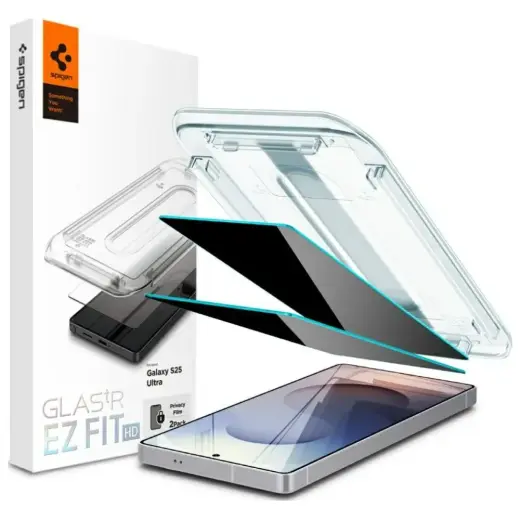 Spigen Glas.TR EZ FIT HD Privacy aizsargstikls telefona ekrānam Samsung Galaxy S25 Ultra (S938) (privātuma efekts) ar uzstādīšanas rāmi (2 gab.)