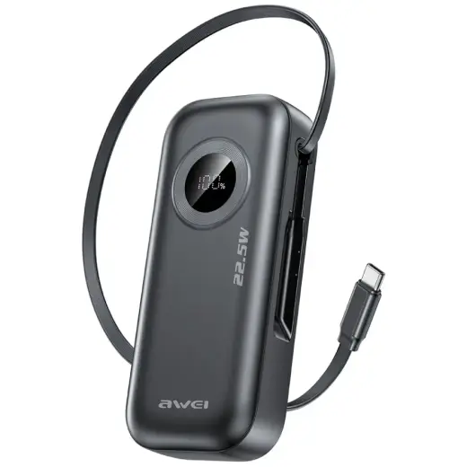 AWEI PA-9 ārējais akumulators (powerbank) | 10000 mAh | 22.5W | USB-C | melns