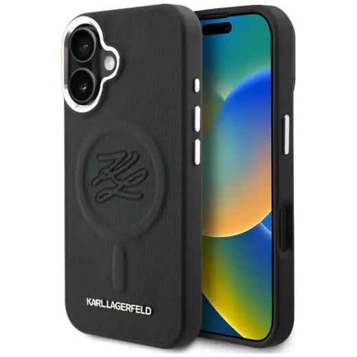 Karl Lagerfeld Initial & Metal Logo чехол с поддержкой MagSafe для телефона iPhone 16 чёрный