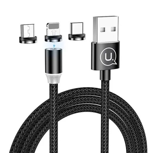 USAMS Kabel magnetyczny U-Sure 3w1 1mczarny|black (lightning|microUSB|USB-C) SJ438USB01 (US-SJ438)