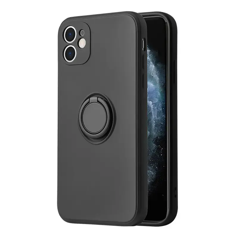 Vennus Silicone Ring maciņš ar statīvu telefonam iPhone 14 Plus melns