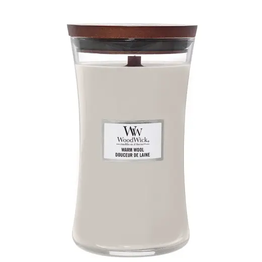 Warm Wool Candle Large Hourglass Candle WoodWick, Grey, 10.2cm X 10.2cm X 17.8cm | Fresh & Clean