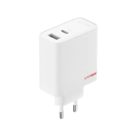 OnePlus SUPERVOOC tīkla lādētājs | 80W | GaN | USB-A, USB-C | USB-C uz USB-C vads komplektā | balts