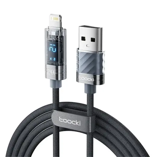 Toocki TXCLZX0G-01 datu pārraides un uzlādes vads | USB-A uz Lightning | 12W | ar LED ekrānu | 1m | pelēks