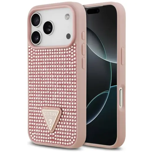 Case Guess Rhinestone Triangle Logo for iPhone 17 Pro pink