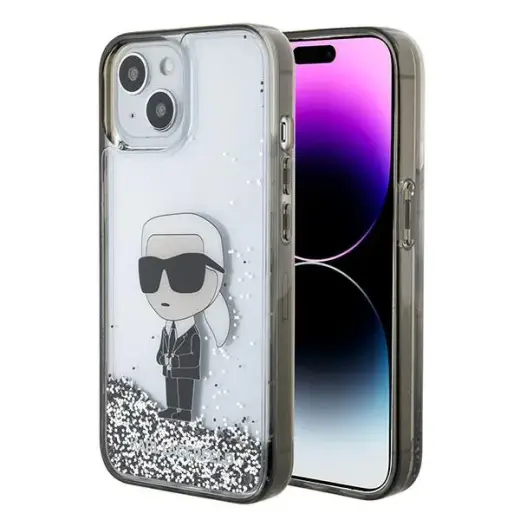 Karl Lagerfeld KLHCP15SLKKNSK iPhone 15 | 14 | 13 6.1" transparent hardcase Liquid Glitter Ikonik