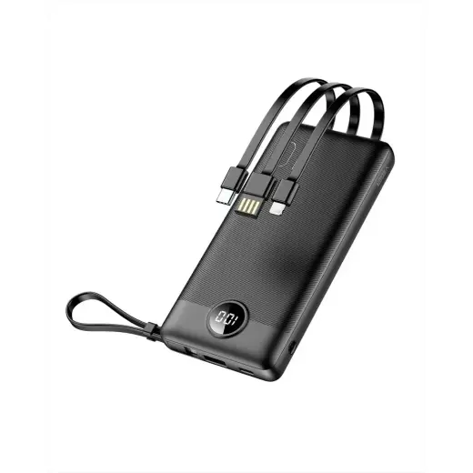 Veger C10 (W1116) ārējais akumulators (powerbank) | 10 000 mAh | Micro USB, USB-C, Lightning | LED ekrāns | melns