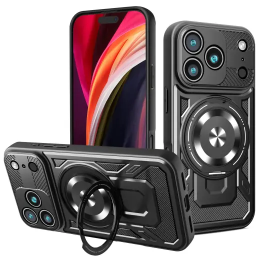 Defender Armor Mag phone case with stand and MagSafe support for iPhone 17 Pro black (with camera lens protection)