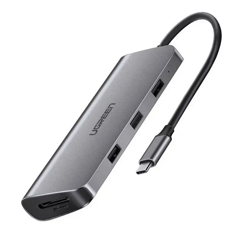 UGREEN 8in1 Adapter USB-C to HDMI 4K, 3x USB 3.0, Type-C, RJ45, SD, Micro SD (gray)