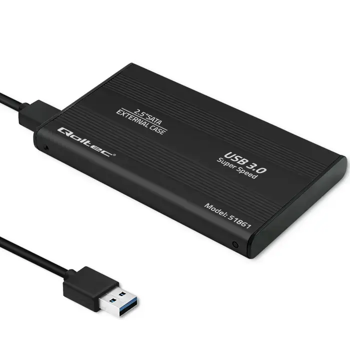Qoltec alumīnija ārējā cietā diska korpuss HDD SSD 2,5 collu SATA3 | USB 3.0 | Melns