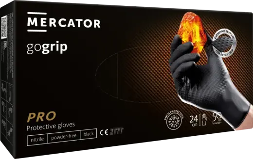 Cimdi nitrila MERCATOR Powergrip, melni, M izm., 50gab