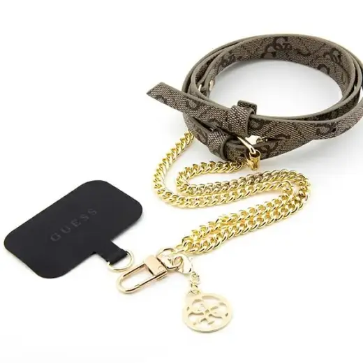 Guess Crossbody Strap PU 4G Chain with Charm Gold|Brown