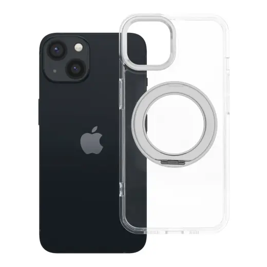 Frame Circle Stand phone case with stand and MagSafe support for iPhone 13 transparent