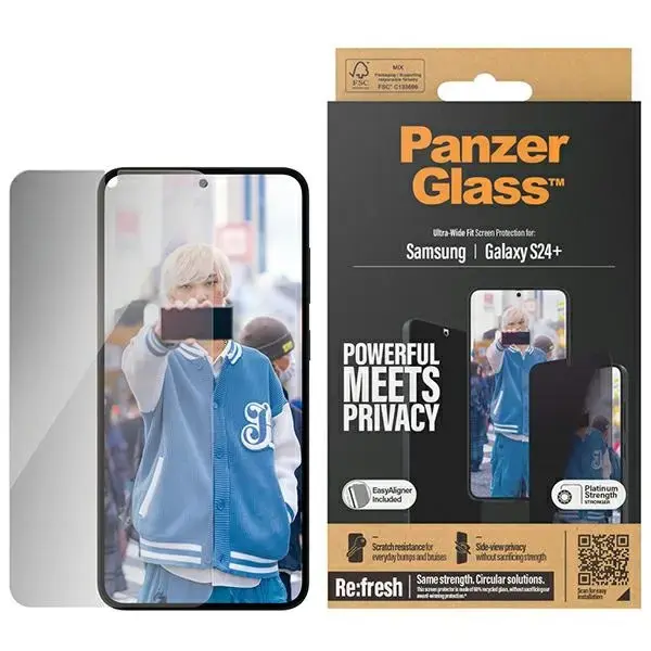 PanzerGlass Ultra-Wide Fit aizsargstikls telefonam Samsung Galaxy S24 Plus (privātuma efekts) ar Easy Aligner iekļauts