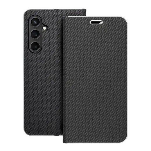 LUNA Book Carbon knyginio tipo telefono dėklas Samsung Galaxy S23 FE (S711) juodas