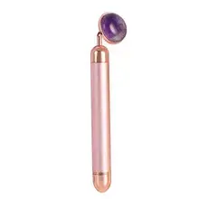 Jade Roller Massager Electric Pink Handle and Amethyst Jade
