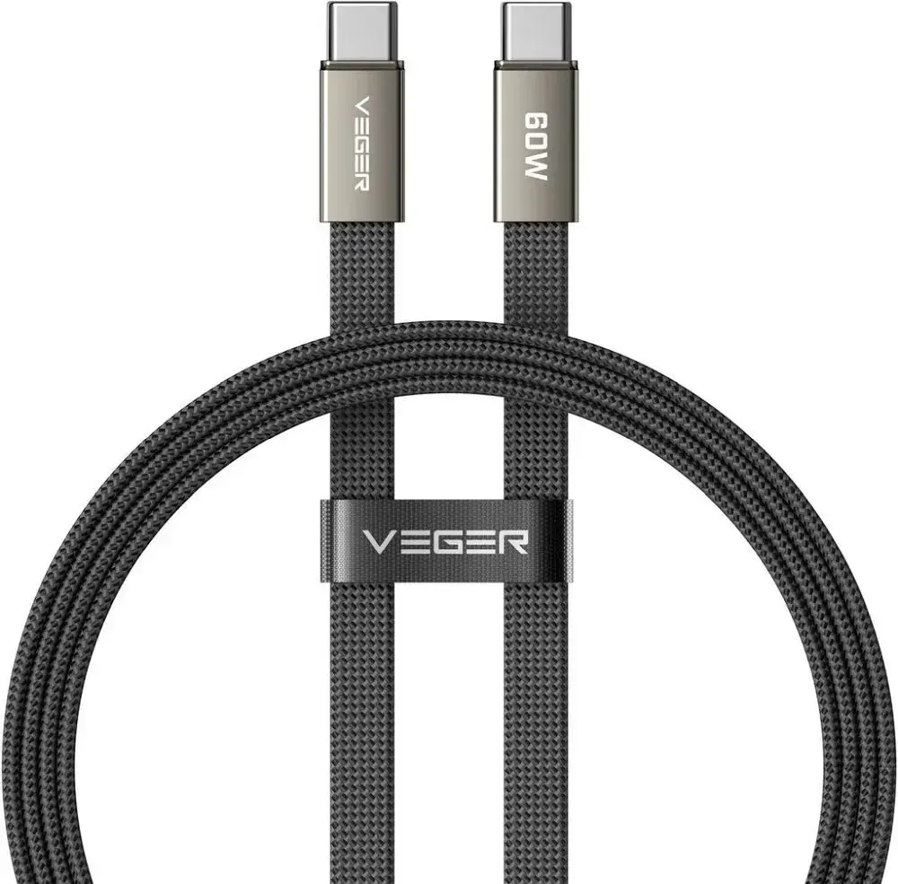Flat cable Type C to Type C VEGER PD 3A 60W CC06-MTB 1,2 m black