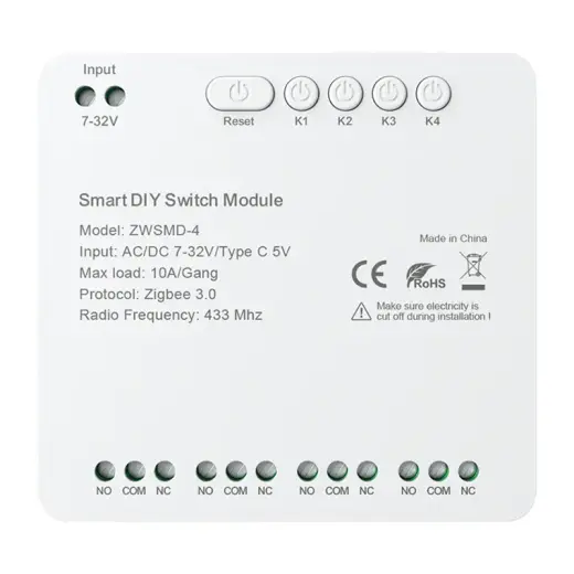 4-channel ZigBee switch module with voltage-free DC 32V contact Avatto ZWSMMD-4-32V