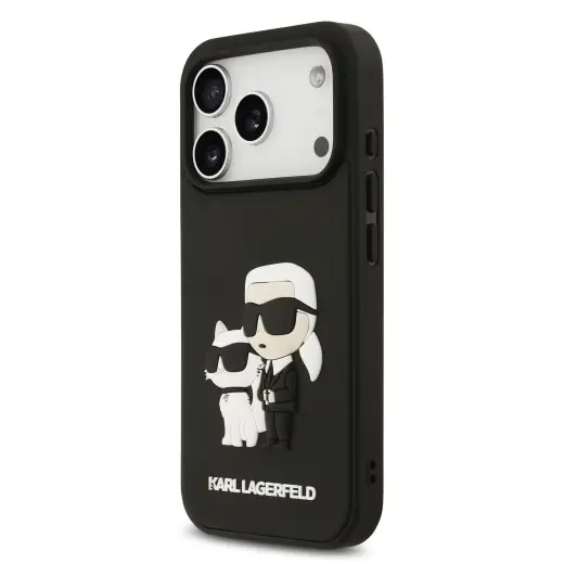 Karl Lagerfeld 3D Rubber Karl and Choupette maciņš telefonam iPhone 17 Pro melns