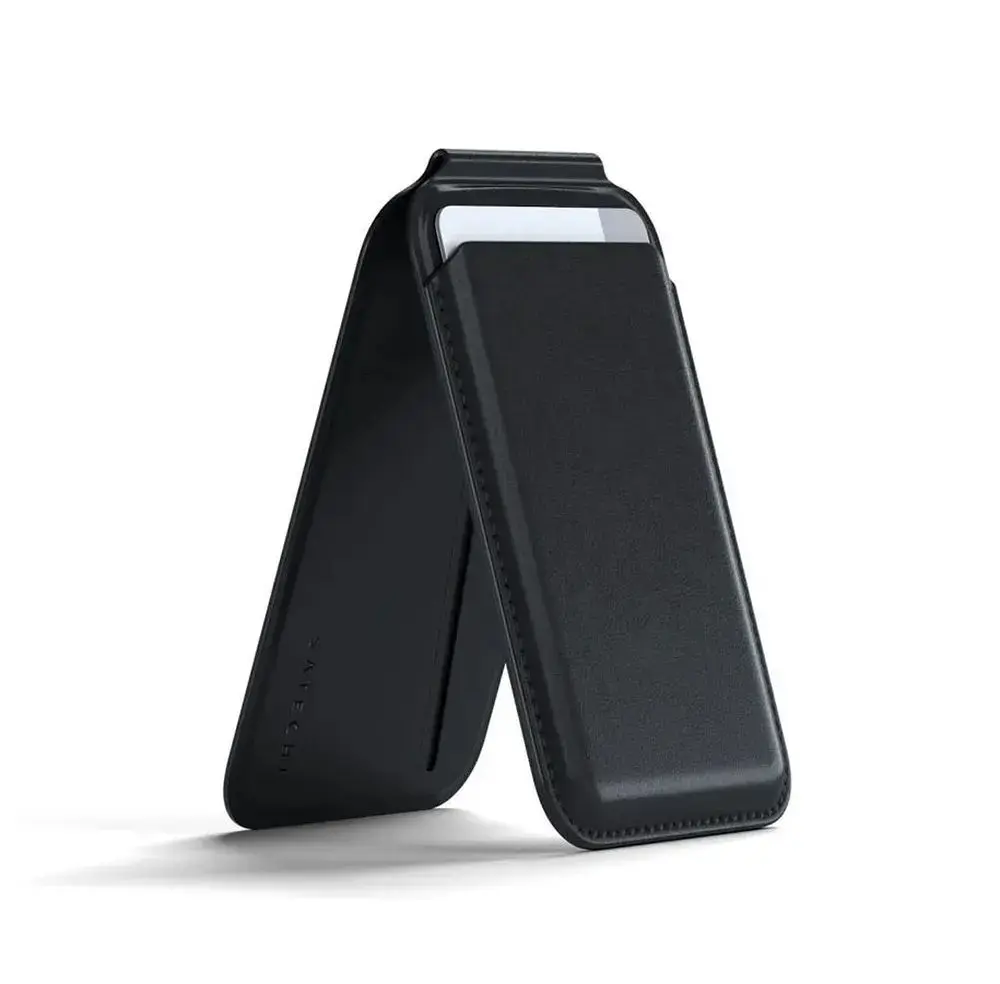Leather wallet with stand, compatible with MagSafe Satechi Vegan Leather Wallet Stand black