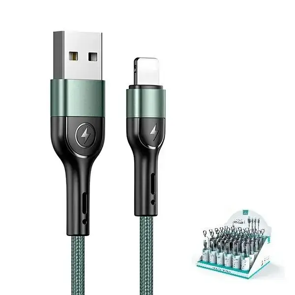 USAMS U55 SJ448 datu pārraides un uzlādes vads | USB-A uz Lightning | 10W | 1m | zaļš