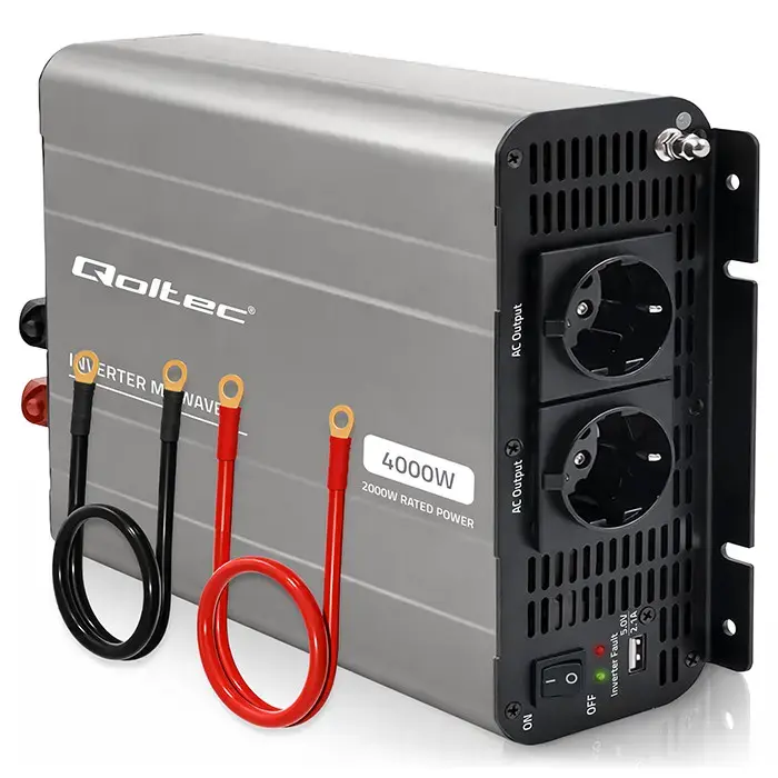 Qoltec MS Wave Voltage Converter | 12V to 230V | 2000/4000W | USB | Compatible with LiFePO4, GEL and AGM batteries
