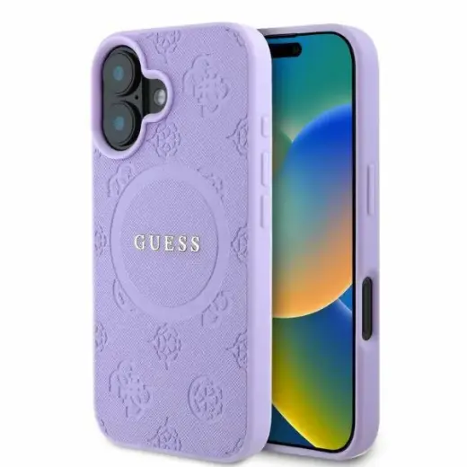 Guess case for iPhone 16 6,1" GUHMP16SPSAPSMEU purple hardcase Saffiano Peony Classic Logo MagSafe