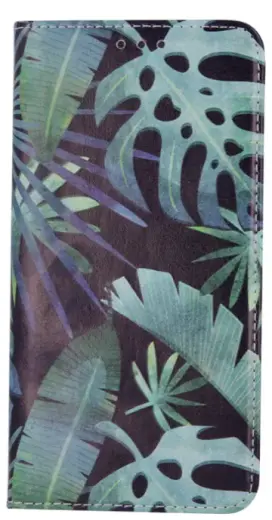 Fusion Trendy Plants Case Grāmatveida Maks Priekš Samsung A217 Galaxy A21S Melns - Zaļš