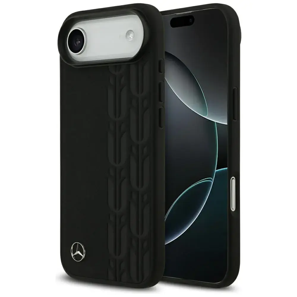 Mercedes Leather Laurel Leaves maciņš ar MagSafe atbalstu telefonam iPhone 17 Air melns