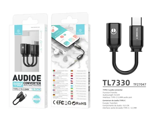 Techancy Digitālais audio kabelis C tipa uz 3,5 mm, melns