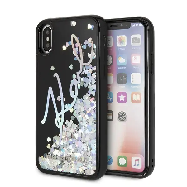 Karl Lagerfeld KLHCPXKSIGMU iPhone X|Xs czarny|black hard case Signature Liquid Glitter Sequins