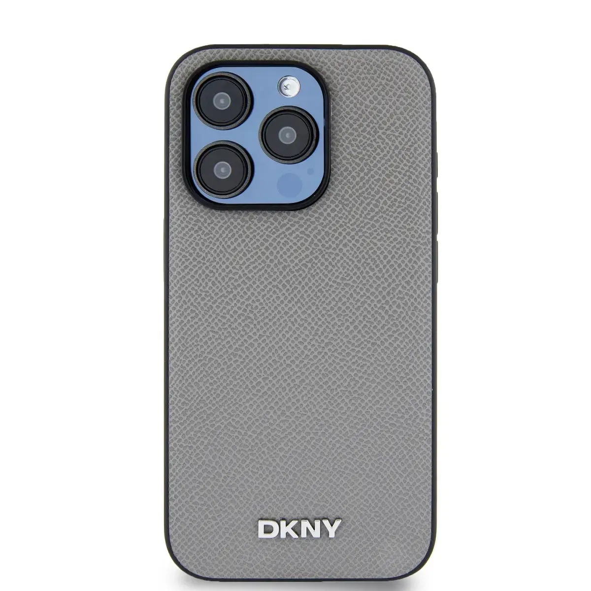 DKNY PU Leather Silver Metal Logo Magsafe Case for iPhone 14 Pro Max Grey