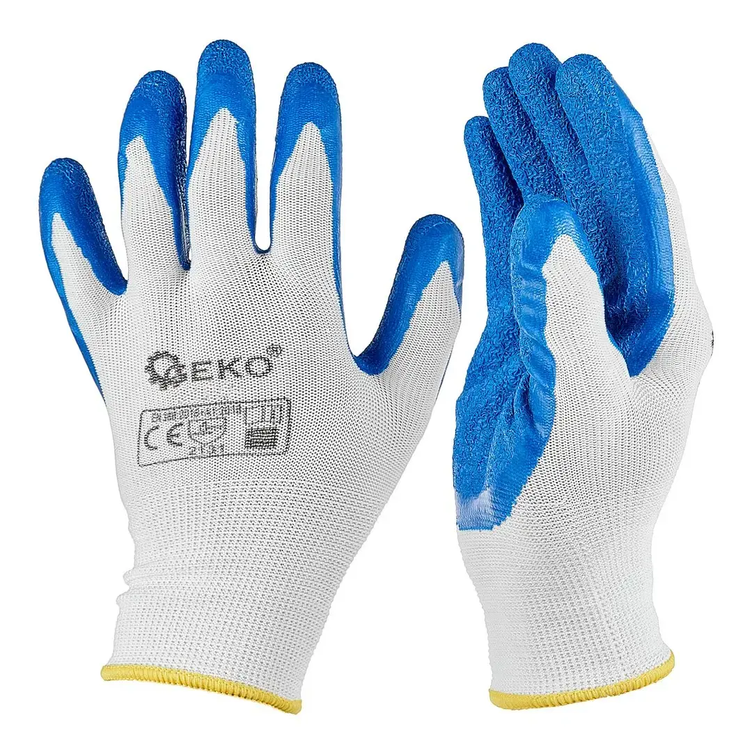 Polyester Protective Work Gloves, Size 8 (Latex, White & Blue)