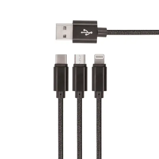 Setty 3-in-1 data transfer and charging cable | USB-A to Lightning, USB-C, Micro USB | 10W | 1m | black
