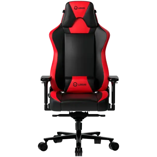 LORGAR Base 311, Gaming chair, PU eco-leather, 1.8 mm metal frame, multiblock mechanism, 4D armrests, 5 Star aluminium base, Class-4 gas lift, 75mm PU casters, Black + red