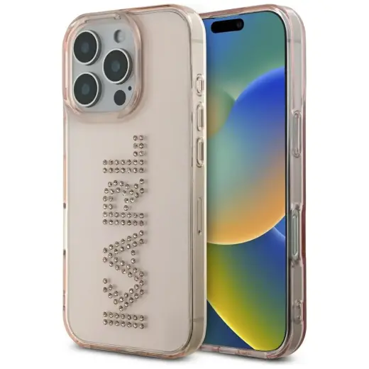 Чехол для телефона Karl Lagerfeld IML Rhinestones Logo для iPhone 16 Pro розовый