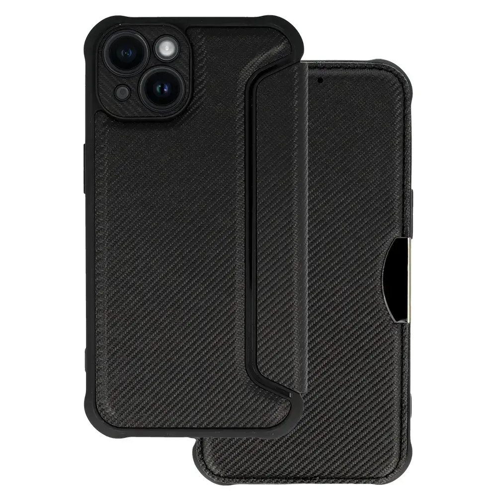 Razor Carbon grāmatveida maciņš telefonam iPhone 14 Plus melns