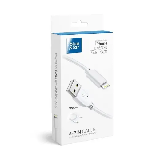 Blue Star Lite data transfer and charging cable | USB-A to Lightning | 15W | 1.2m | white