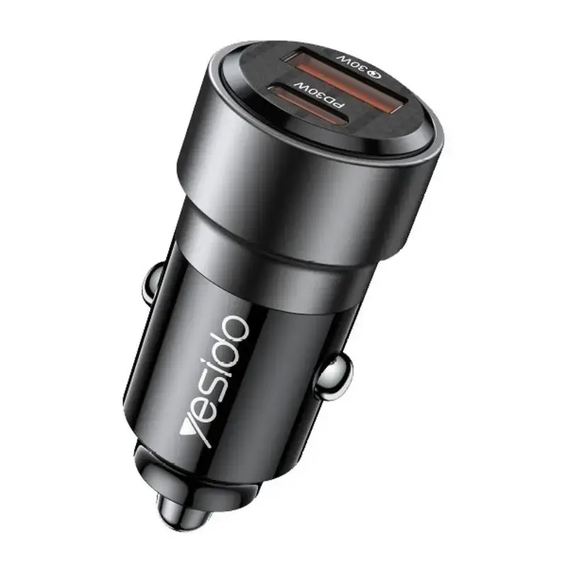 YESIDO CAR CHARGER Y55 60W QC3.0 USB-A+C + TYPE-C/TYPE-C CABLE 60W BLACK