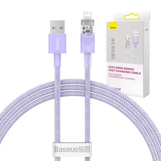 Baseus Explorer Series data transfer and charging cable | USB-A to Lightning | 12W | 1m | purple