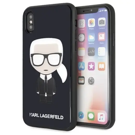 Karl Lagerfeld KLHCPXDLFKBK iPhone X|Xs  navy black hard case Iconic Karl Glitter