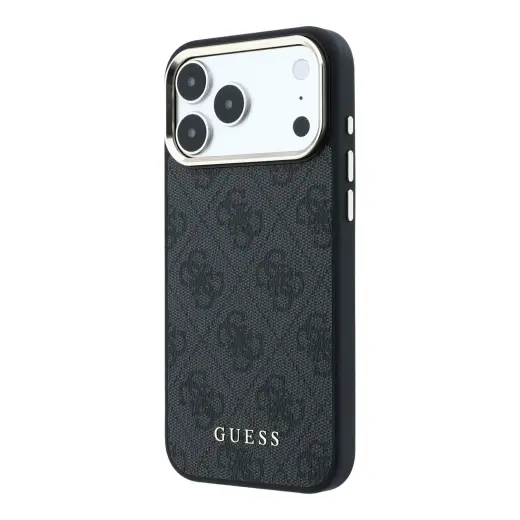 Guess 4G Gold Frame maciņš ar MagSafe atbalstu telefonam iPhone 18 Pro Max melns