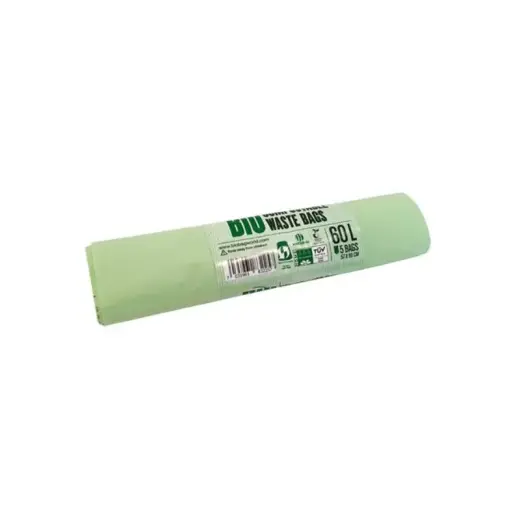 Atkritumu maisi kompostējami BioBag 60L (5 gab. rullī) 17mkr. 57x90cm zaļi